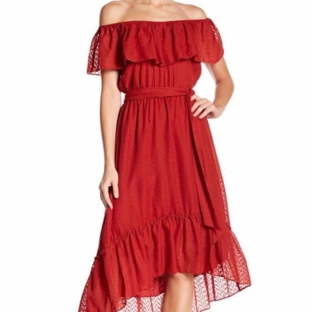 Burnt orange off the shoulder sundress